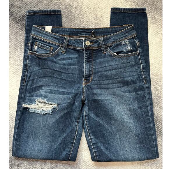 Kancan Dark Wash Mid Rise Stretchy Distressed Skinny Jeans Women Size 27 | 7 - Picture 3 of 9